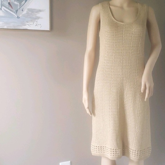 𝅺NEW! CHICO'S Gwendaline Gold Foil Sleeveless Crochet Dress Small. - Picture 5 of 9